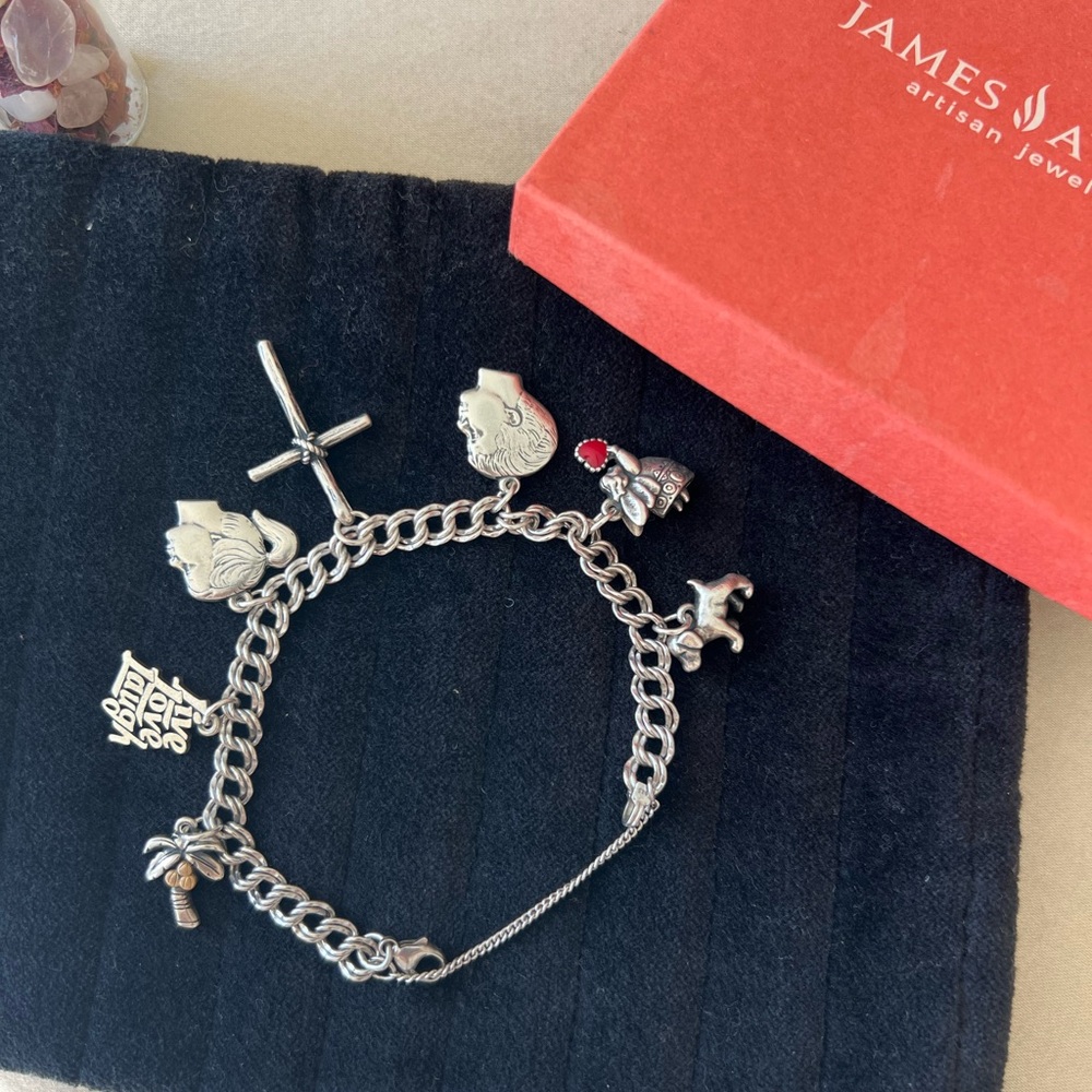 James Avery Silver Charm Bracelet with Red Accent
